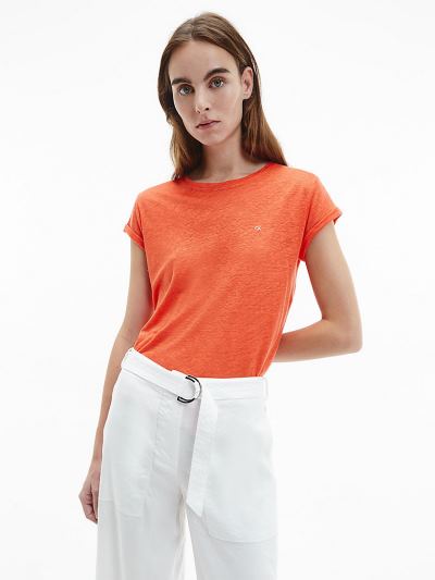 Calvin Klein Ruhák HU391551 | Calvin Klein Linen Női Póló Narancssárga